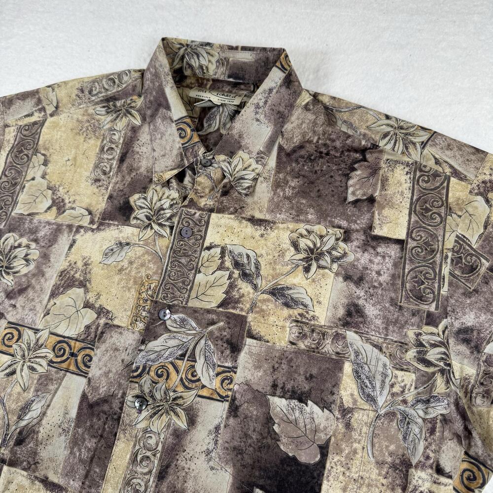 Tori Richard Shirt Mens Size XL Brown Floral Cotton Hawaiian Button Up Tropical